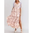 thumbnail image 3 of Vestido largo floral Wenrine sin mangas con cuello en V y abertura alta, 3 of 5
