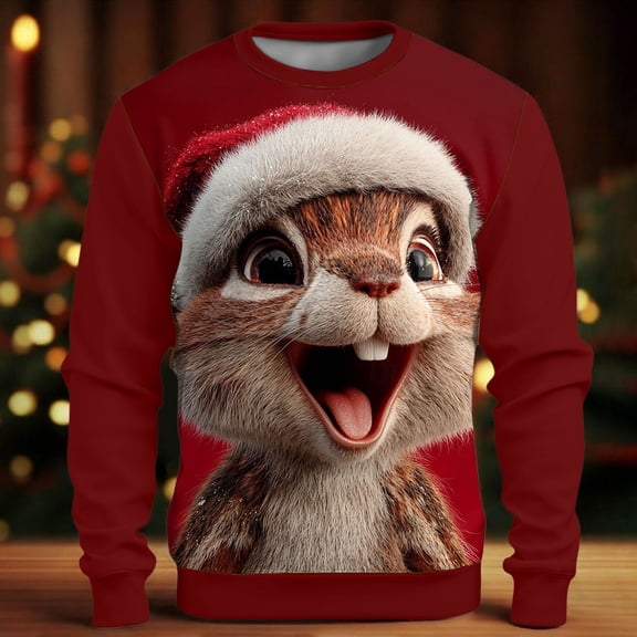 Christmas Sweater Men's Print 3D Sweater Knitwear Crewneck Casual Daily Knitting Keep Warm,cute christmas sweaters for Men,men christmas sweater (B001-Brick Red,L)