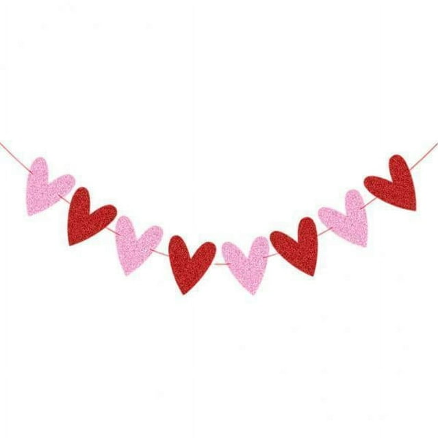 2-5pack Glitter Heart Banner Heart Garland Decor para de San Valentín 5 piezas