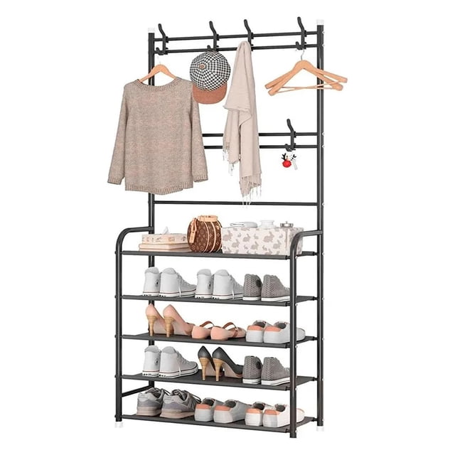 Perchero Rack Closet Ropero Zapatera Organizador Portátil Multifuncional de 5 Niveles con 8 Ganchos para Zapatos y Ropa