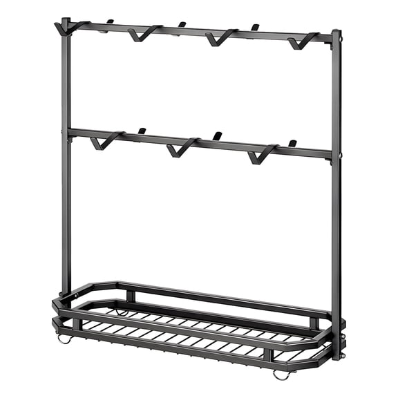Coffee Mug Holder, 2-Tier Mug Tree with Bottom Tray, Metal Coffee Cup Holder for Countertop, Iron Mug Rack, Freestanding Tea Cup Organizer Stand for Kitchen, Black