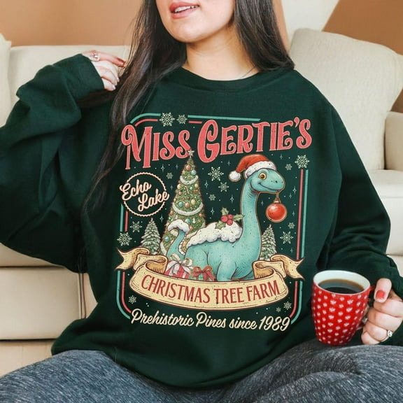 Festive Dinosaur Christmas Sweatshirt, Holiday Tree Farm Crewneck, Fun Christmas Vacation Pullover