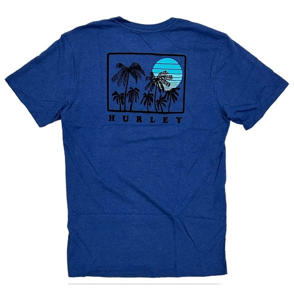 Hurley Men's Everyday Regrind Sunsesh Tropical Palm Trees Tee T-Shirt (Small, Blue Heather)