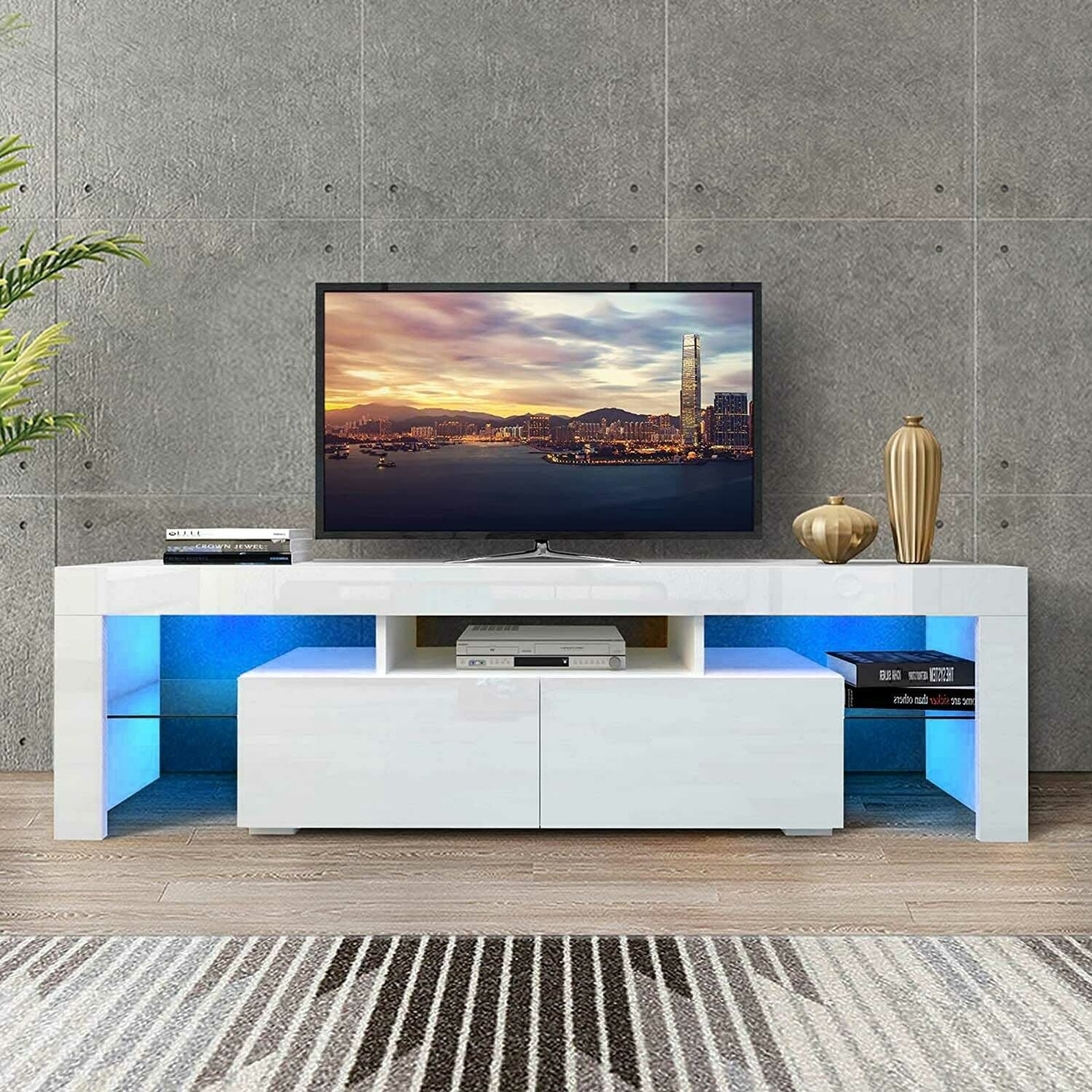 Reisbureau Weggelaten Tijdreeksen CAIDI Glossy LED TV Stand Entertainment Cabinet for 70 in TV Media Player  Game Console(White) - Walmart.com