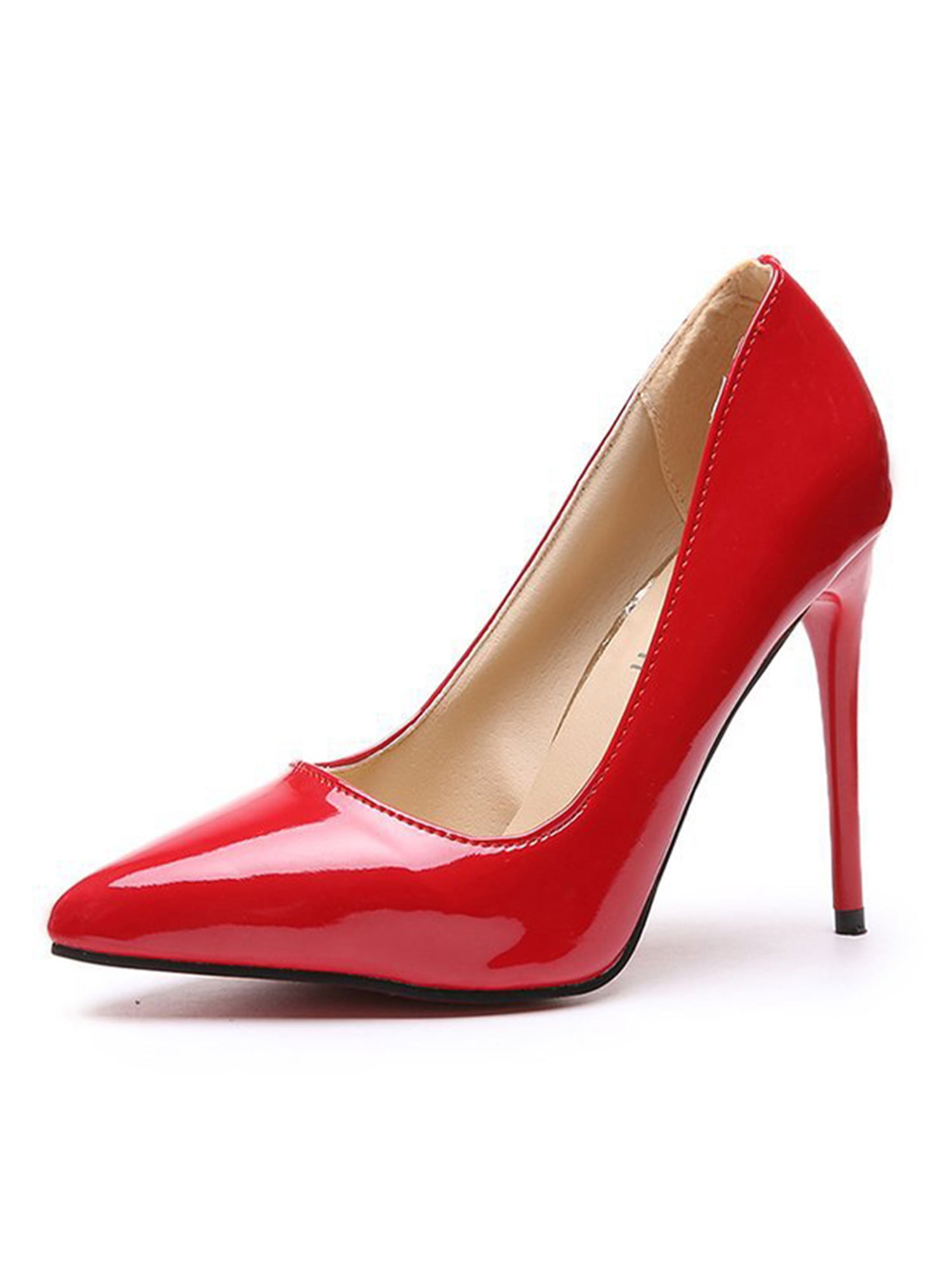  Women's Heels Pumps Pointed Toe,Red 3.94 Inch Sexy Slip-On Stiletto  Heels Party Dress Wedding Shoes,Size 5