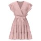 thumbnail image 4 of mfyjkho Vestidos de verano para mujer, Vestido de mujer de color liso con escote en V y manga corta con diseño de patchwork Vestidos de fiesta para mujer xxl, 4 of 5