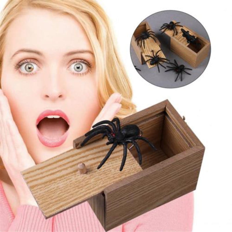 trick scary halloween party props Spider in a box prank wooden scare box toy 