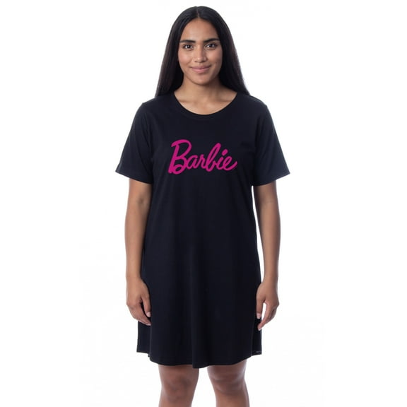 Barbie Womens' Classic Title Logo Icon Nightgown Sleep Pajama Shirt