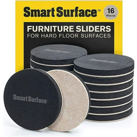 Hard Surface Reusable Furniture Felt Sliders 3-1/2” Round 16-Pack in Resealable Bag by Smart Surface