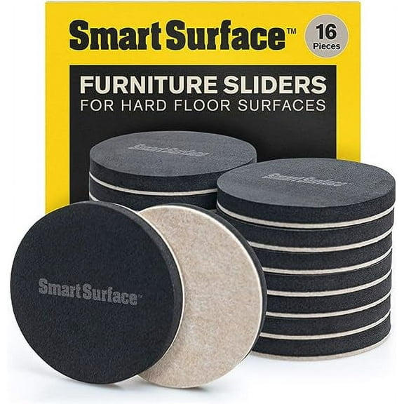 Hard Surface Reusable Furniture Felt Sliders 3-1/2” Round 16-Pack in Resealable Bag by Smart Surface