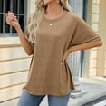 thumbnail image 6 of Jewelreauty Short Sleeve Tshirts Women Casual Solid Color Round Neck Pullover Tops Loose Lightweight Shirts (M, Khaki), 6 of 7