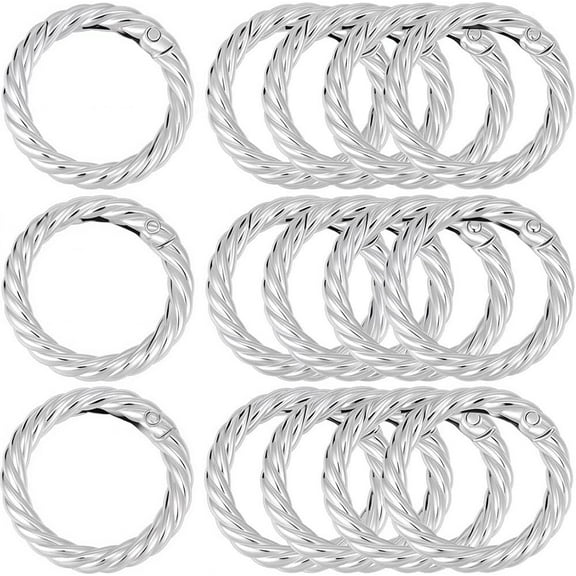 1 Box 16Pcs 35mm Spring O Rings Round Carabiner Snap Clip Circle Small Zinc Alloy Hook Twist Ring Pattern Trigger Spring Rings for Jewelry Keychain Lanyard Bags Making Supplies DIY Craft grey