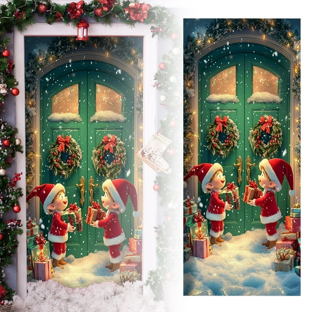 Bannière de Porte Décorative de Fête de Vacances avec Joyeux Noël pour Usage Intérieur et Extérieur