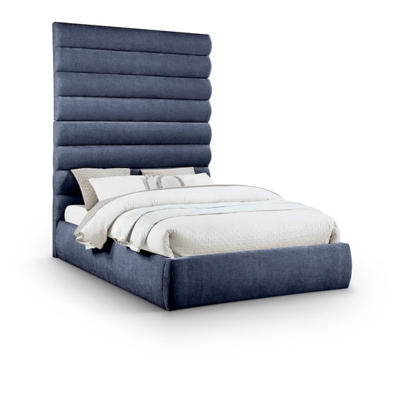 Meridian Furniture Adam Navy Chenille Fabric Queen Bed