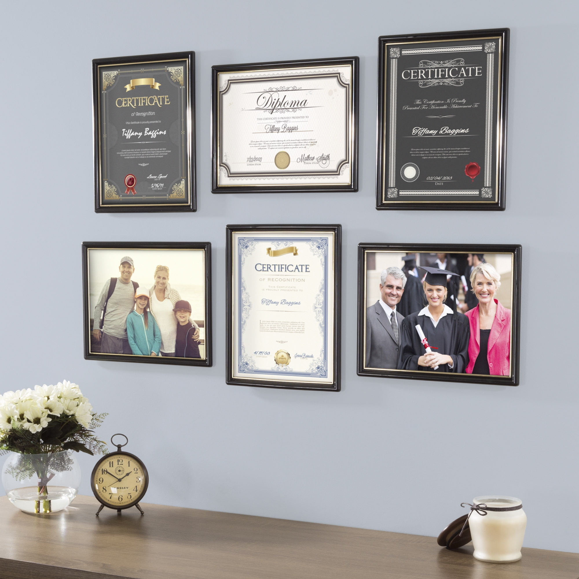 Lavish Home Picture Frame Set, Document Frame Pack for Picture Gallery Wall with Hangers, Set of 6