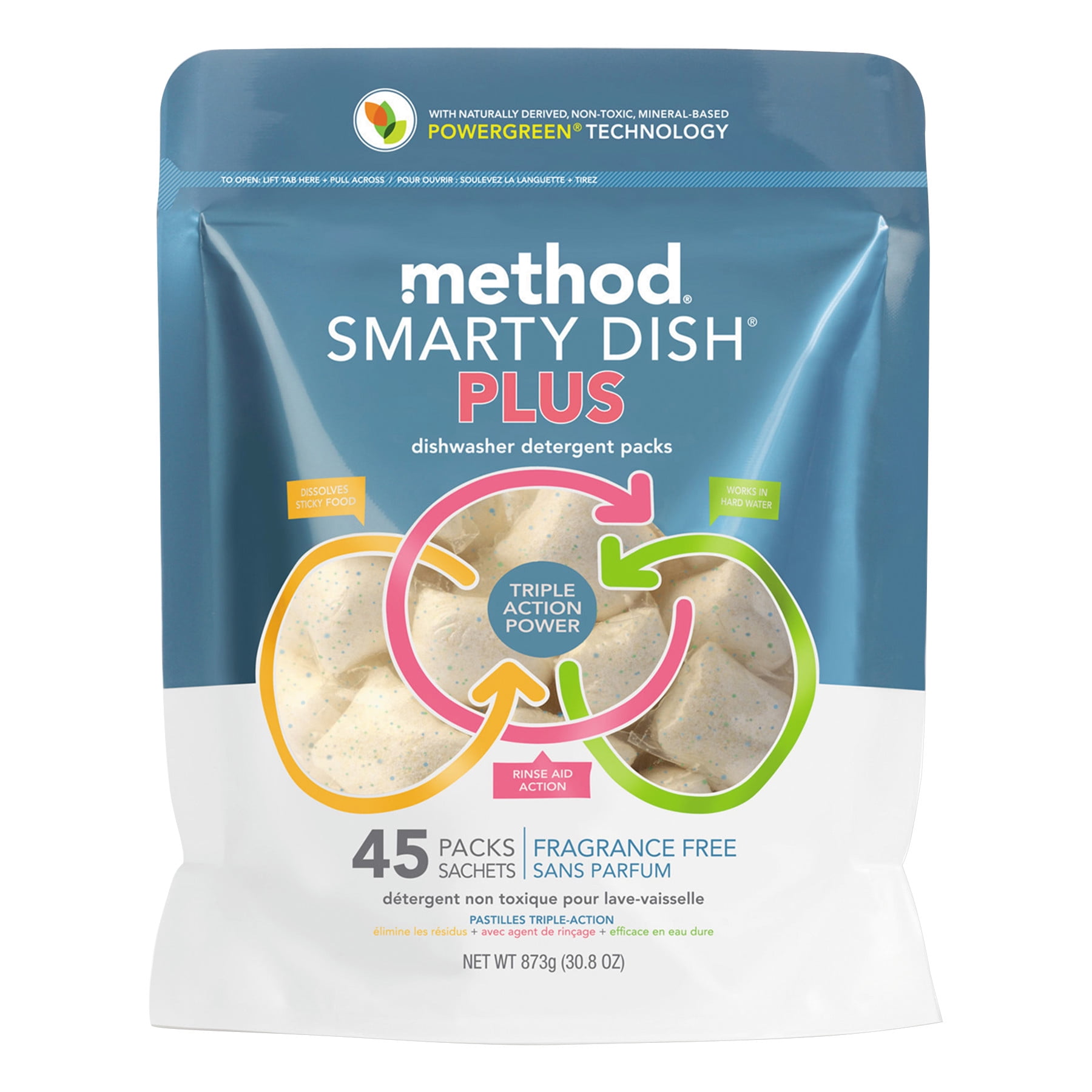 Method Smarty Dish Plus Detergent Tabs, Fragrance Free, 45 Tabs/Pack, 6