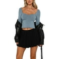 thumbnail image 2 of Women T-shirt, Long Sleeve Backless Solid Slit Ladies Crop Top Streetwear for Daily Party, 2 of 6