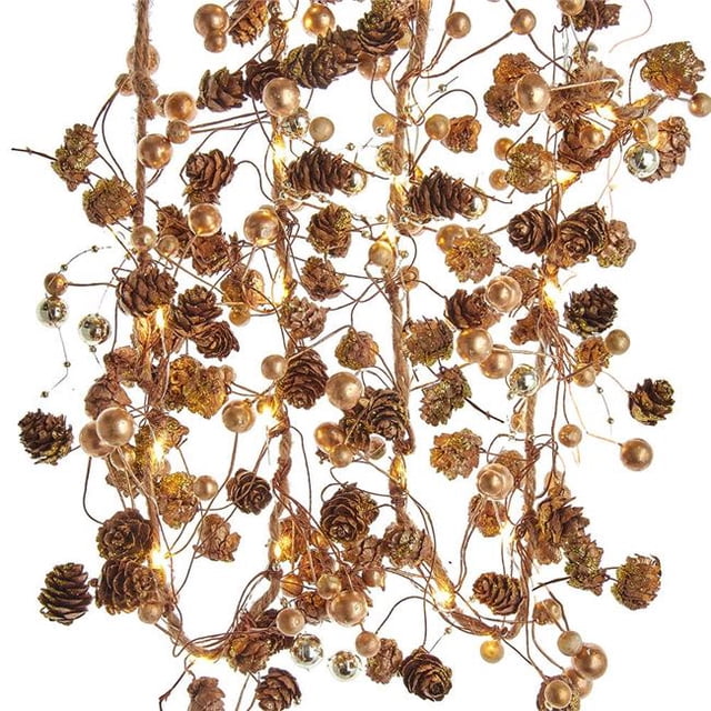 Kurt S. Adler BAT0319 6 ft. Battery-Operated Gold Pinecone & Berry Rope Garland