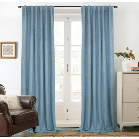 DriftAway 100% Blackout Linen Curtains for Bedroom 84 Inches Long Farmhouse Thermal Insulated 3 Inch Rod Pocket Back Tab Full Light Blocking 2 Panels for Living Room Nursery