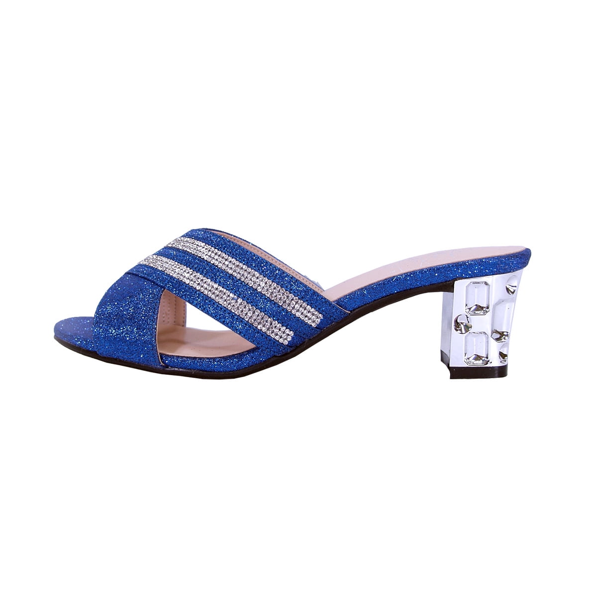 Floral Women's Denise Wide Width Rhinestone Slip On Pretty Ornate Block Heel Sandals