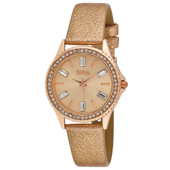 Bob Mackie Women's Rose Gold Baguette Cut Bezel Strap Watch