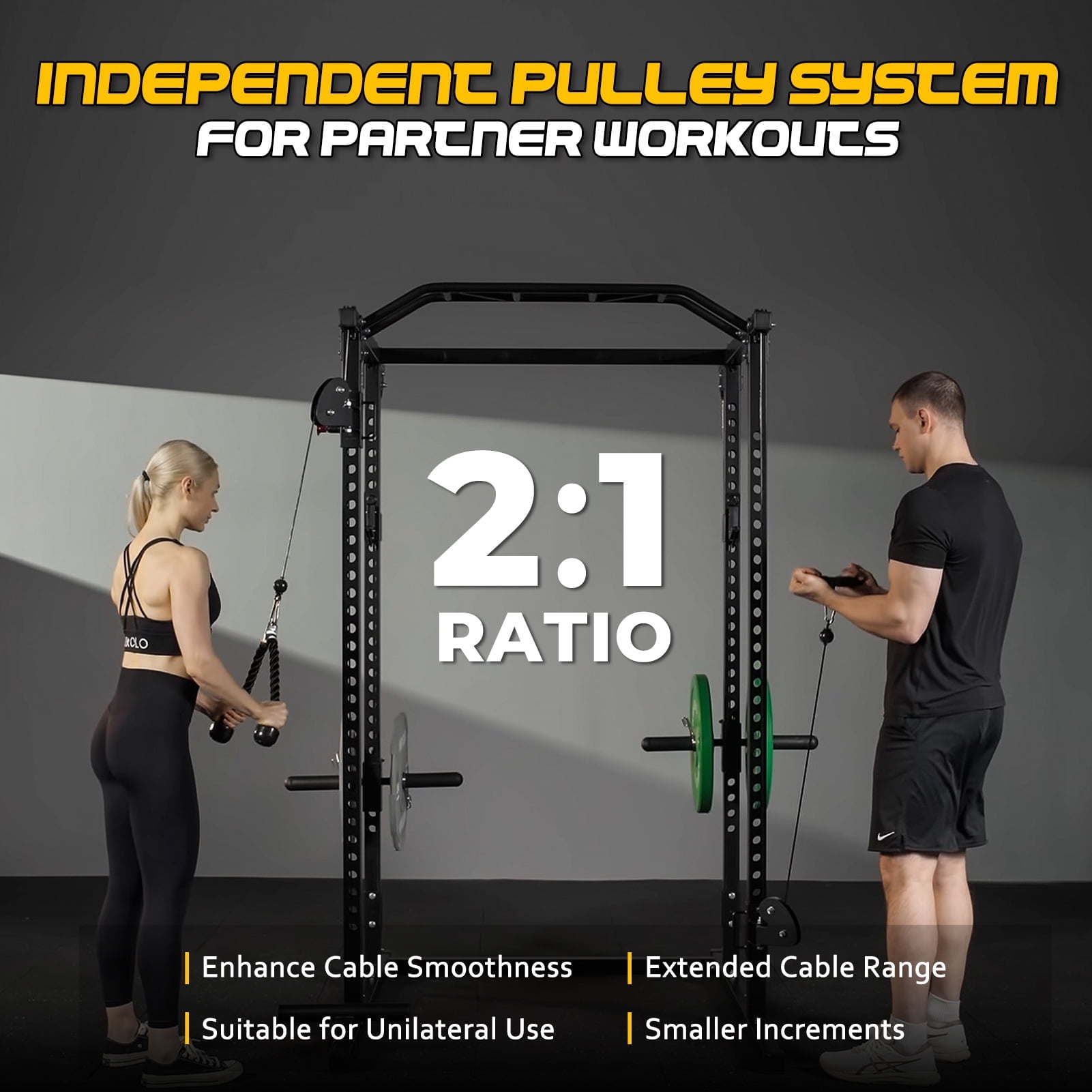 Mikolo Power Cage, Squat Rack with Dual Pulley Cable Crossover System, Multi-function Free Weight Home Gym Workout Machine