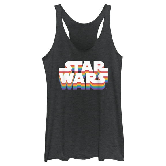 Women's Star Wars Pride Rainbow Classic Logo Racerback Tank Top Black Heather X Large