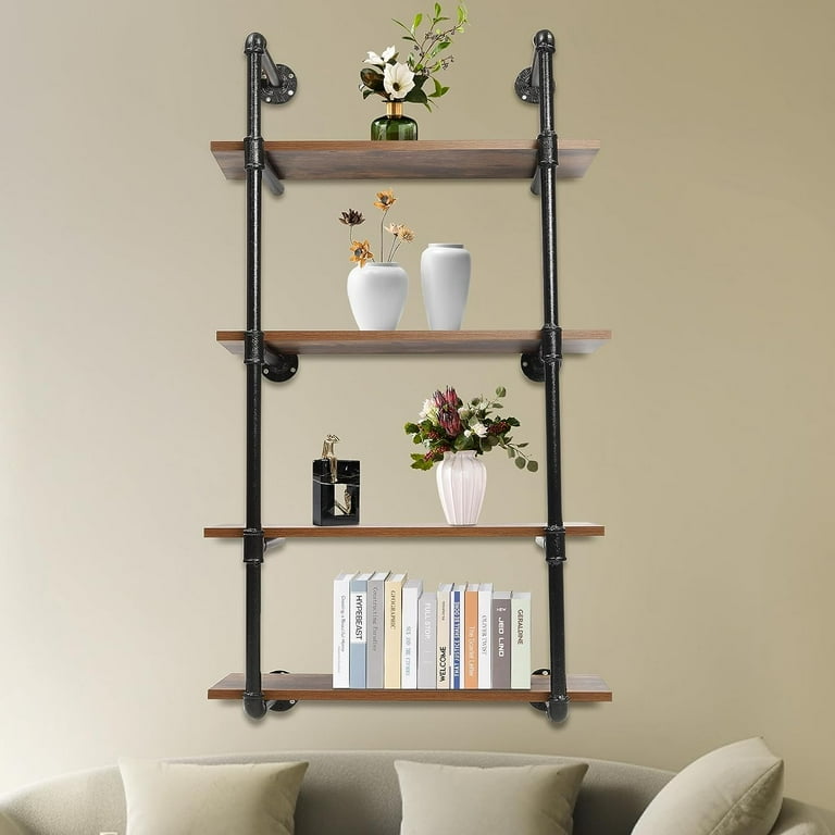 Industrial Wall Mounted Iron Floating Pipe Shelves outlets Racks Storage Bookcases