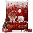 thumbnail image 2 of Red Christmas Shower Curtain, Santa Claus Deer Snowflake Pine Branches Ball Waterproof Fabric Shower Curtains with 12 Hooks, Bathroom Curtain Set for Bathroom Accessories Decor, 60 x 72 Inches, 2 of 9