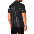 thumbnail image 3 of INSPIRE CHIC Men's Metallic Sequins Camp Collar Button Down Short Sleeve Shiny Shirt S Black, 3 of 5