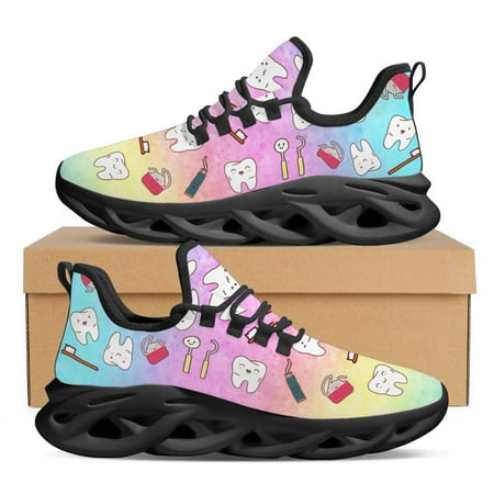 

Outdoor Non-slip Lace-Up Nursing Shoes Dental Pattern Cozy Light Breathable Running Shoes Dental Design Ladies Flat Sneakers