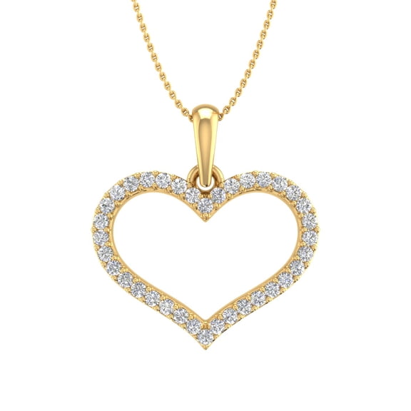 1/5 Carat Diamond Heart Pendant Necklace in 14k Yellow Gold (Silver Chain Included) (I1-I2 Clarity)