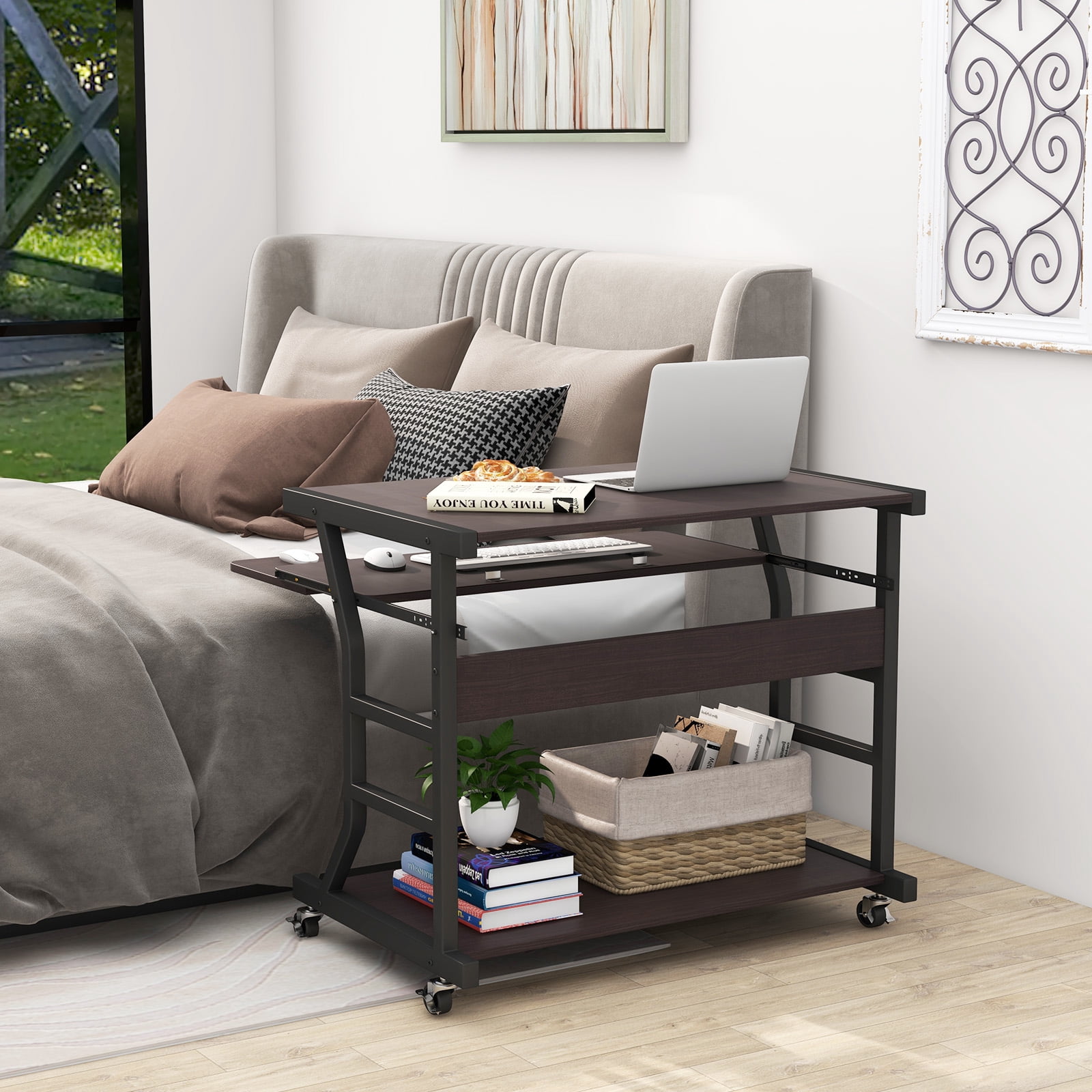 Giantex Mobile Computer Desk, Study Writing Desk w/Pull-out Keyboard Tray, Perfect for Home & Office