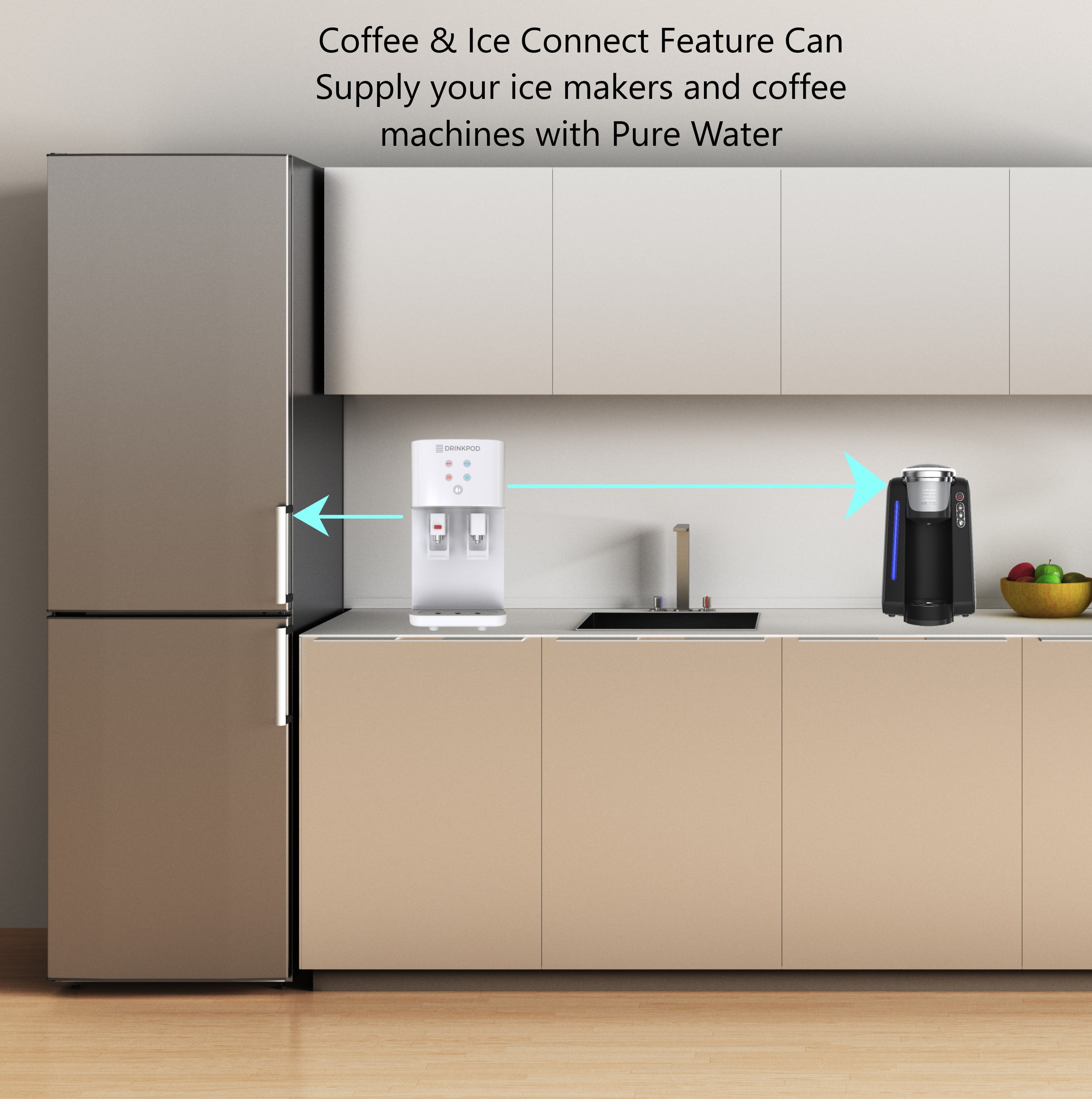 Drinkpod  2000 Series  Bottleless Hot & Cold Water Cooler Dispenser. 4 Filters, Installation Kit and Cafe Connect (White)