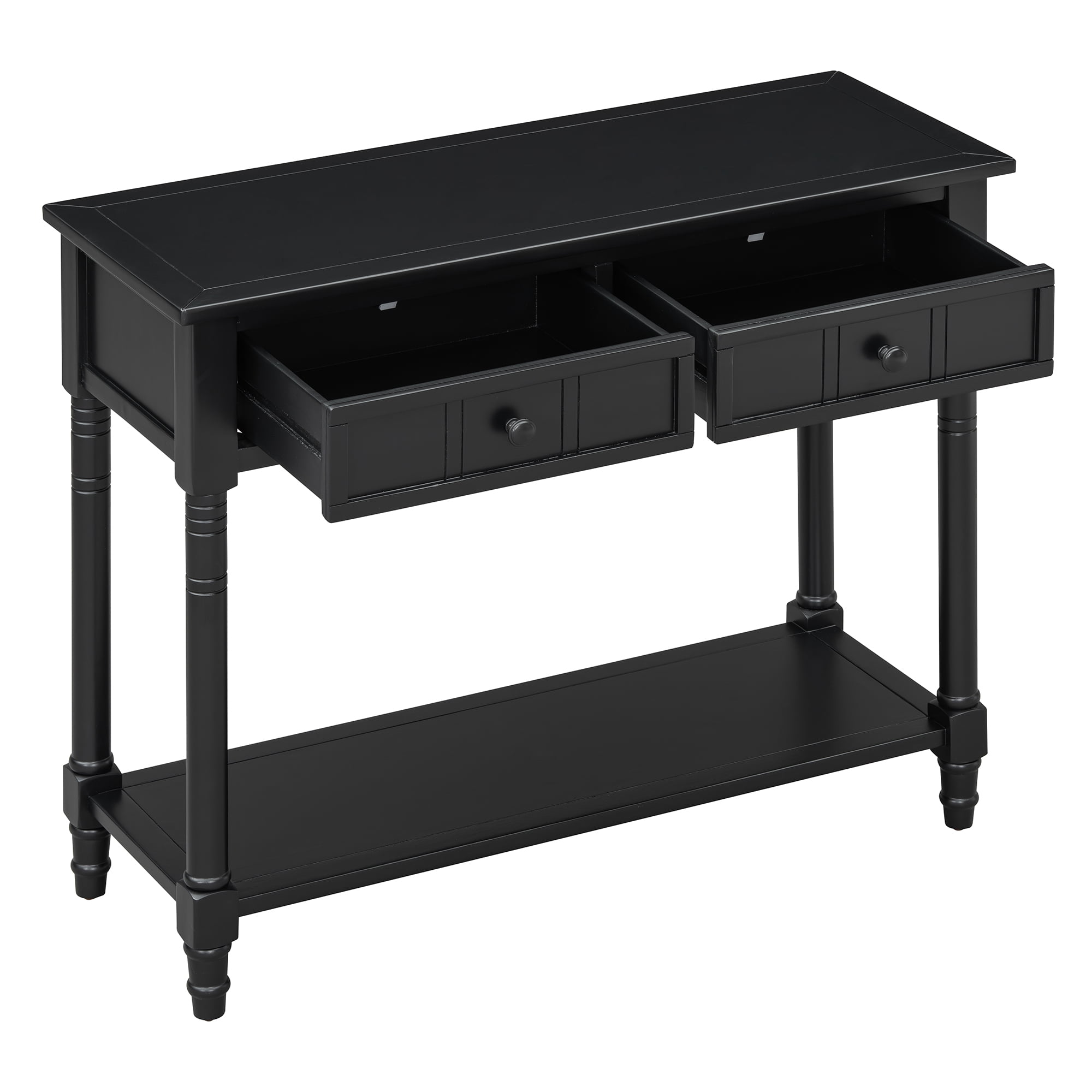 Euroco Farmhouse Wood Console Table with 2 Drawers and Bottom Shelf, 2-Tier Narrow Entryway Table Sofa Table Behind The Couch for Entrance, Hallway,Living Room, Foyer,Black