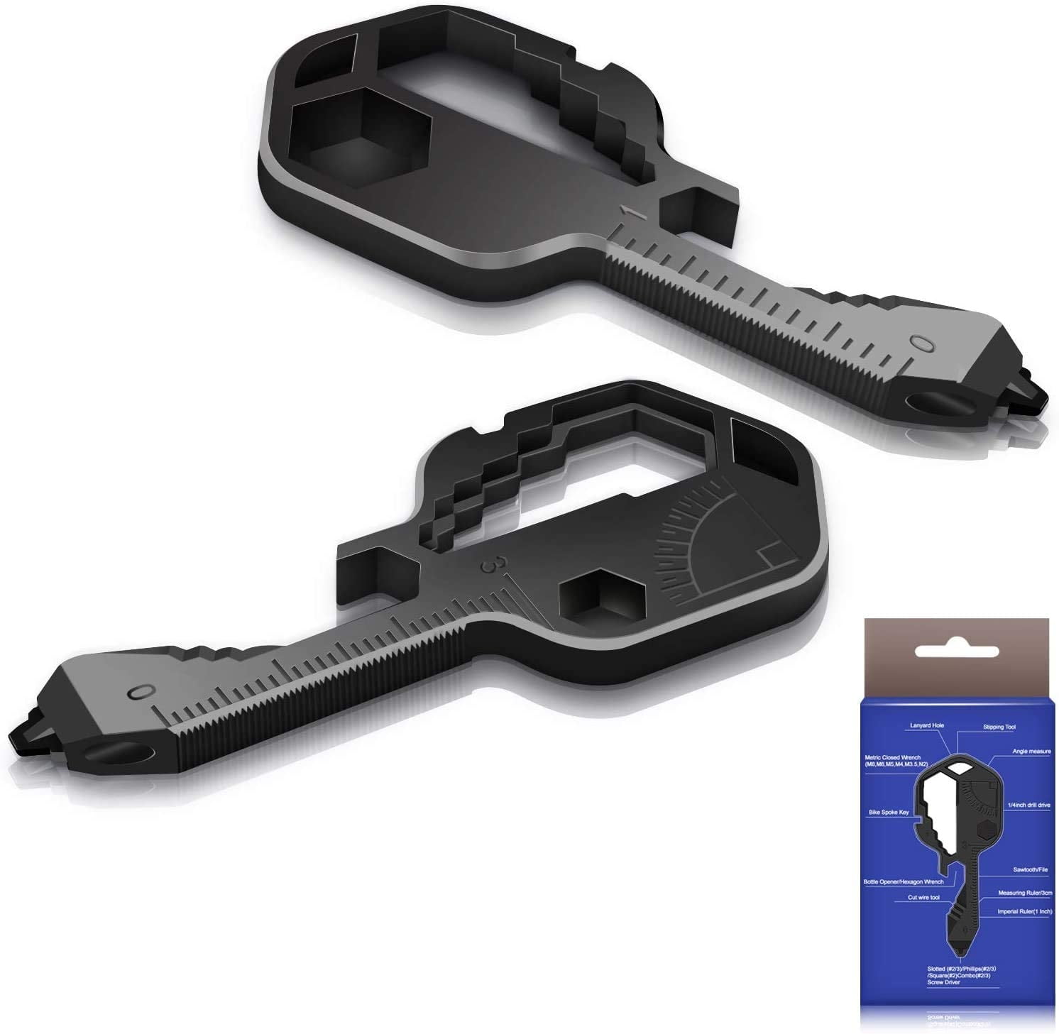 Osflydan 24 In 1 Stainless Steel Multi-Tool Key Shaped Pocket Tool for Keychain W/Bottle Opener,Key Shaped Pocket Tool Outdoor Tool Black
