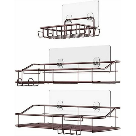 Shower Caddy Shelf with Hooks Storage Rack Organizer Adhesive Stainless Steel without Drilling for Bathroom Lavatory Washroom Restroom Shower Toilet Kitchen (Brown 3 Pack) Shower Caddy Shelf with Hooks Storage Rack Organizer Adhesive Stainless Steel without Drilling for Bathroom Lavatory Washroom Restroom Shower Toilet Kitchen (Brown 3 Pack)