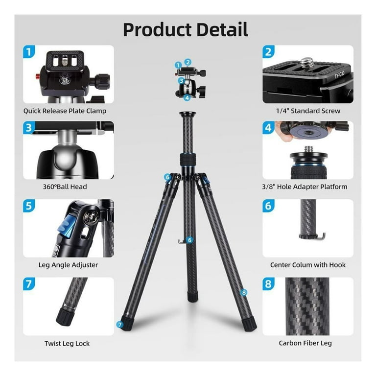 SIRUI AM-025K 51.97″Carbon Fiber Tripod,D-10K 360° Panorama Ball outlet Head,Lightweigh