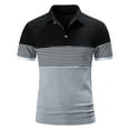 thumbnail image 2 of T-Shirts pour Men Décontracté Rayé Colorblock Col Rabattu Pull Confort Blouse Tops Men's Été Manches Courtes Tops, 2 of 7