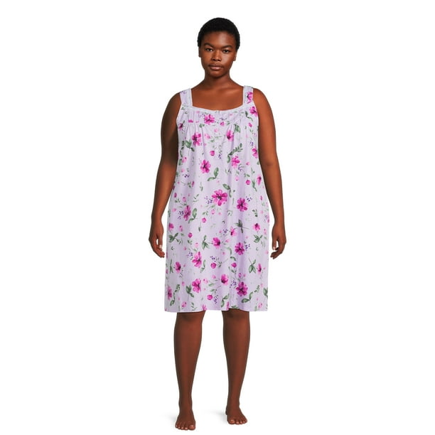 Aria Women's and Women's Plus Sleeveless Cotton Nightgown, Sizes S-4X ...