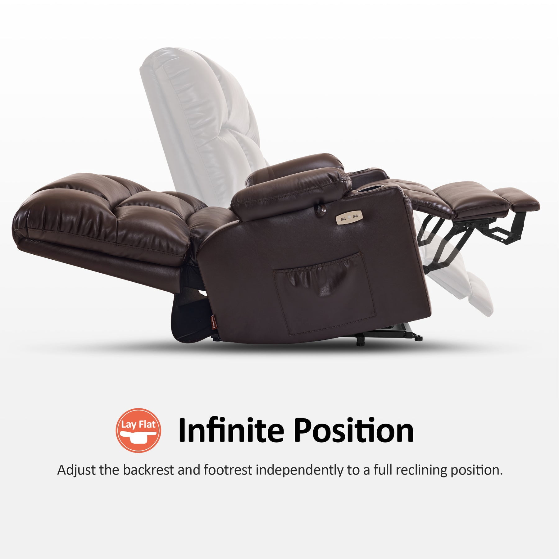 MCombo Large-Wide Lay Flat Dual Motor Power Lift Recliner Chair Sofa with Massage and Heat for Big Elderly People, Infinite Position, Faux Leather R7688 (Dark Brown, Large-Wide)
