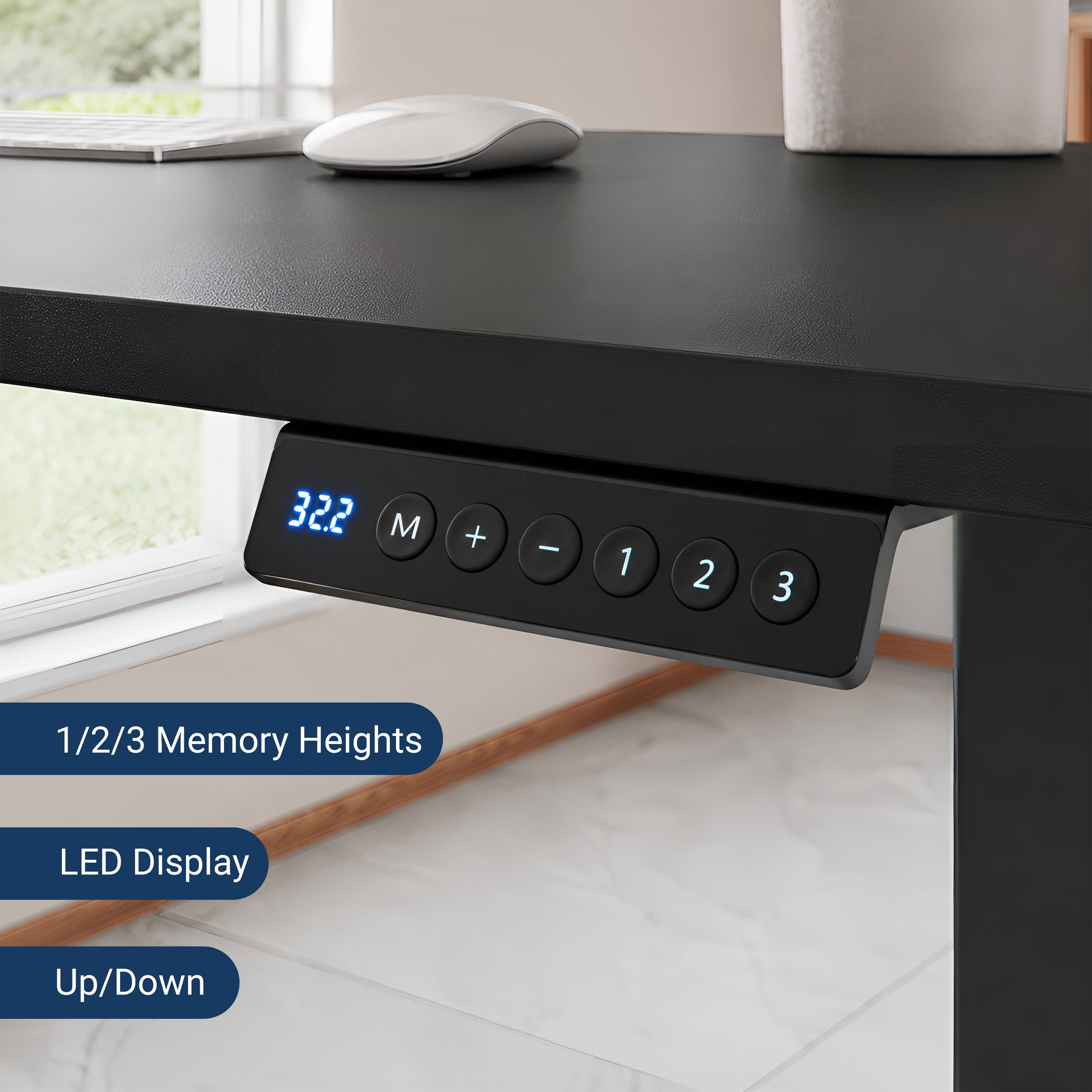 63" W L-Shaped Electric Standing Desk with Spacious Desktop, 3 Memory Height Presets and 2 Accessory Hooks, Black