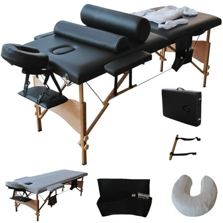 Costway 84"l Massage Table Portable Facial SPA Bed W/sheet+cradle Cover+2 Pillows+hanger (Black)