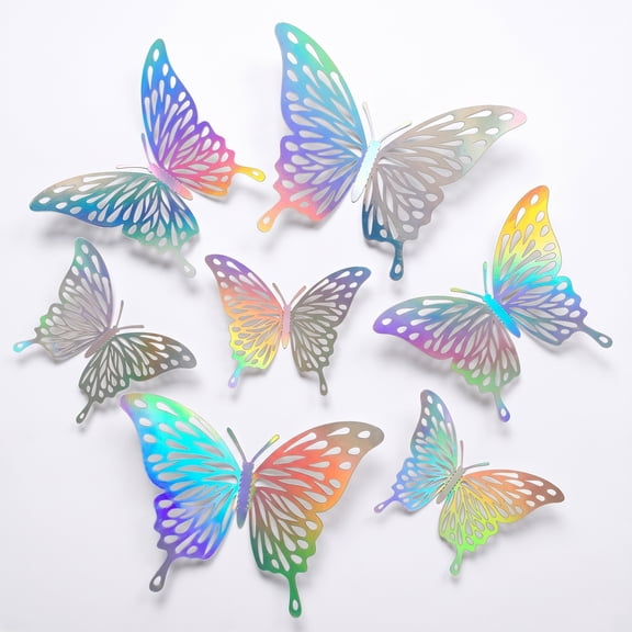 72pcs Butterfly Decorations 3D Laser Wall Stickers for Birthday Party Home Decor Removable Holographic Silver