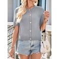 thumbnail image 3 of Womens Summer Short Sleeve Cardigan Cable Knit Cropped Button Down Crewneck Sweater Tops Light Gray XL, 3 of 7