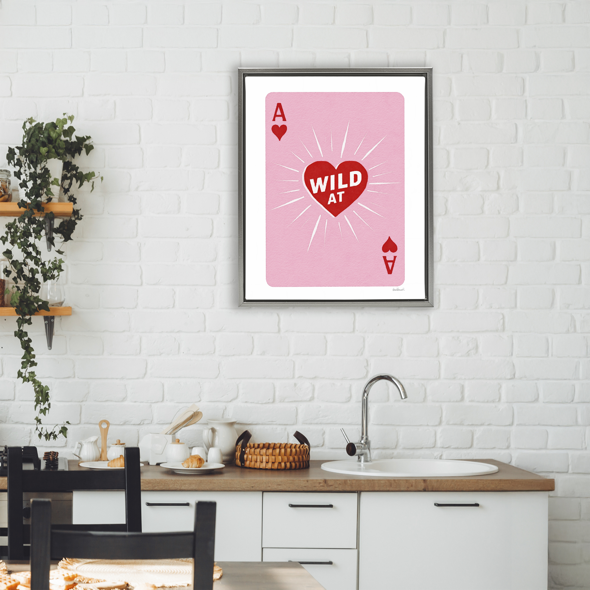 Wild At Heart Card Gray Framed Floater Canvas Wall Art, design by Amanda Greenwood