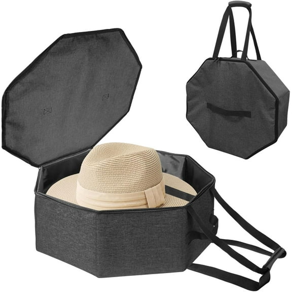 SONGAU Foldable Hat Box with Handle - Stackable Storage Organizer for Closet, Travel Cowboy Hat Carrier for Women & Men, Space Saving Collapsible Cardboard Box, Dark Gray