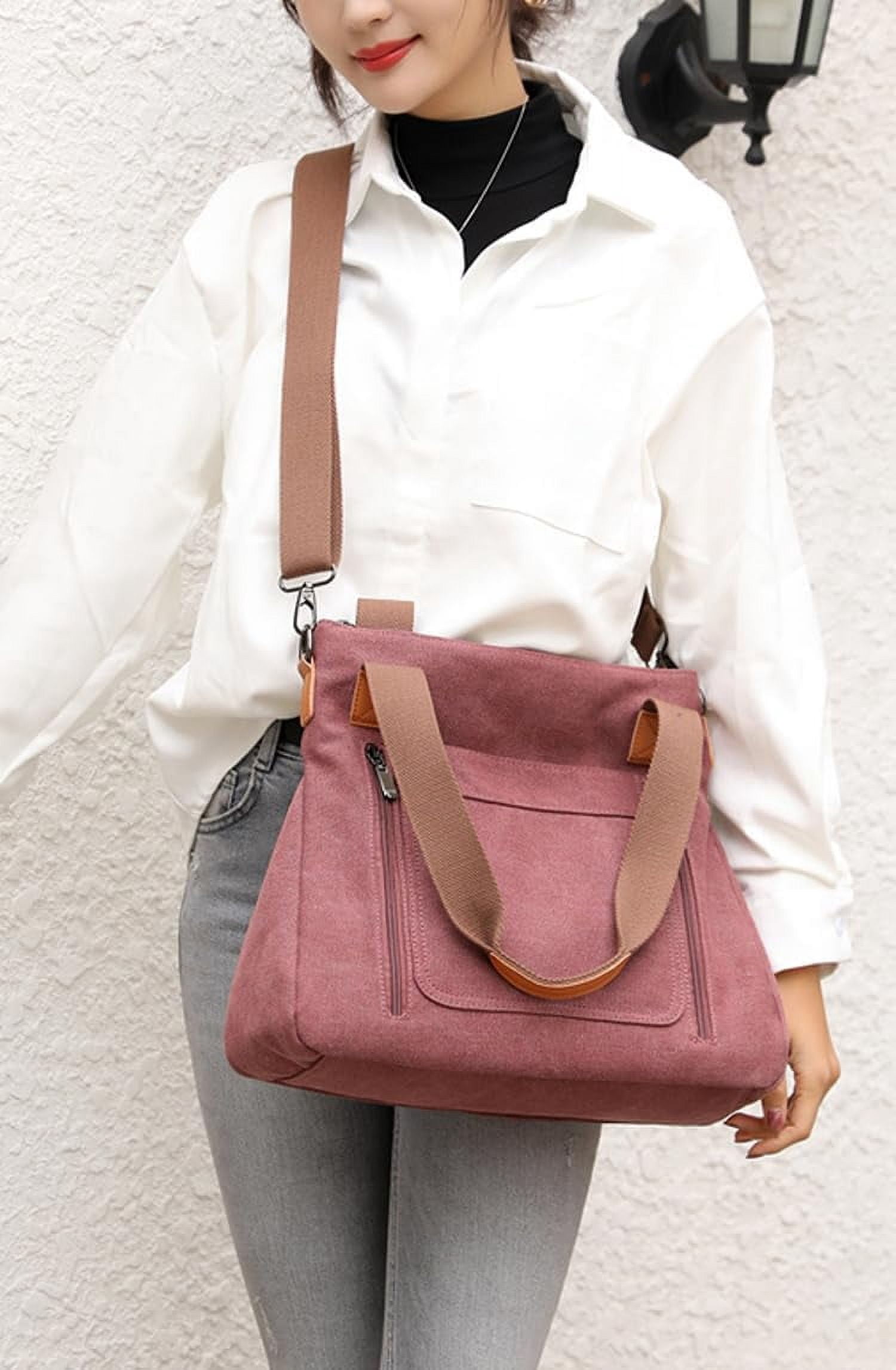 JennyShop Vintage Multi-pocket Handbags, Hot Sale Canvas Tote Purse for Women, Work Shoulder Crossbody Bag