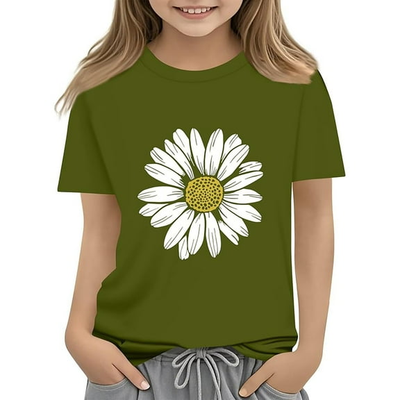 WOYY Toddler Girls Sunflower Print Short Sleeve T-Shirt Summer Casual T Shirt, Sizes 3-13