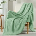 thumbnail image 2 of Exclusivo Mezcla Fleece Throw Blanket for Couch, Super Soft Jacquard Bed Blanket, Lightweight Fuzzy Warm for All Seasons, 50x60 Inches, Sage Green, 2 of 7